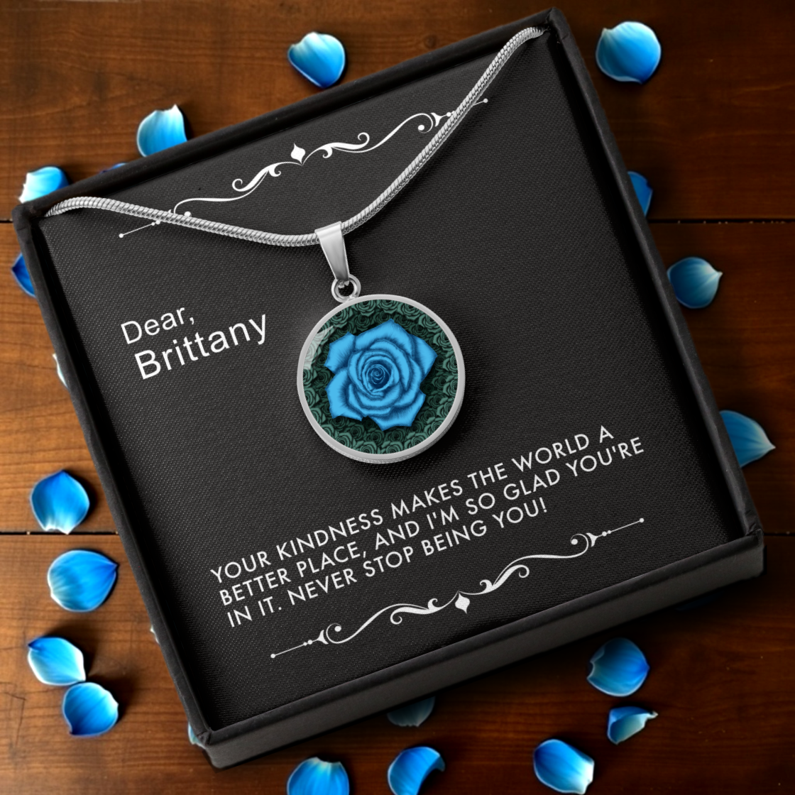 The Blue Rose Pendants With Message Cards