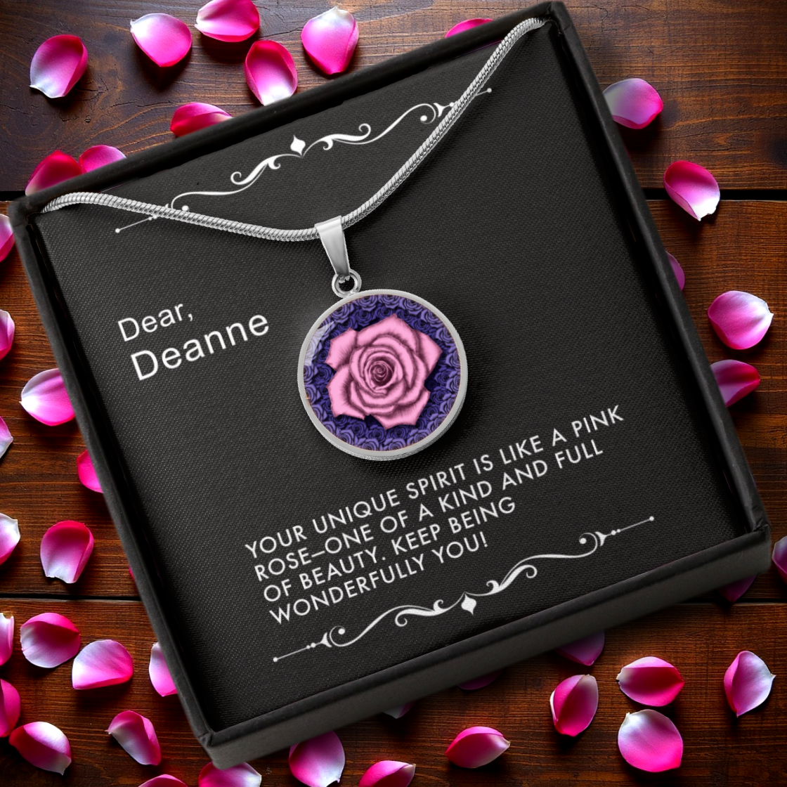 The Pink Rose Pendants With Message Cards