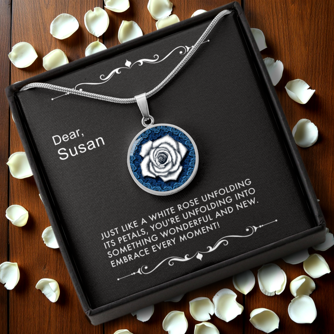 The White Rose Pendants With Message Cards