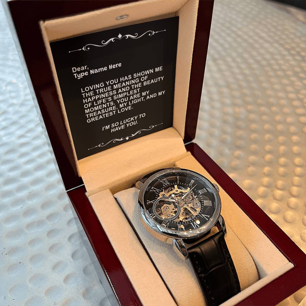 Lucky in Love - Men's Openwork Watch With Personalize Message Card