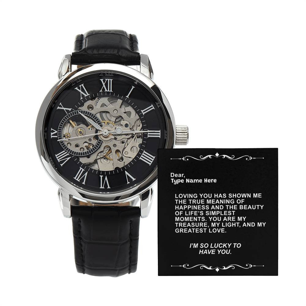 Lucky in Love - Men's Openwork Watch With Personalize Message Card
