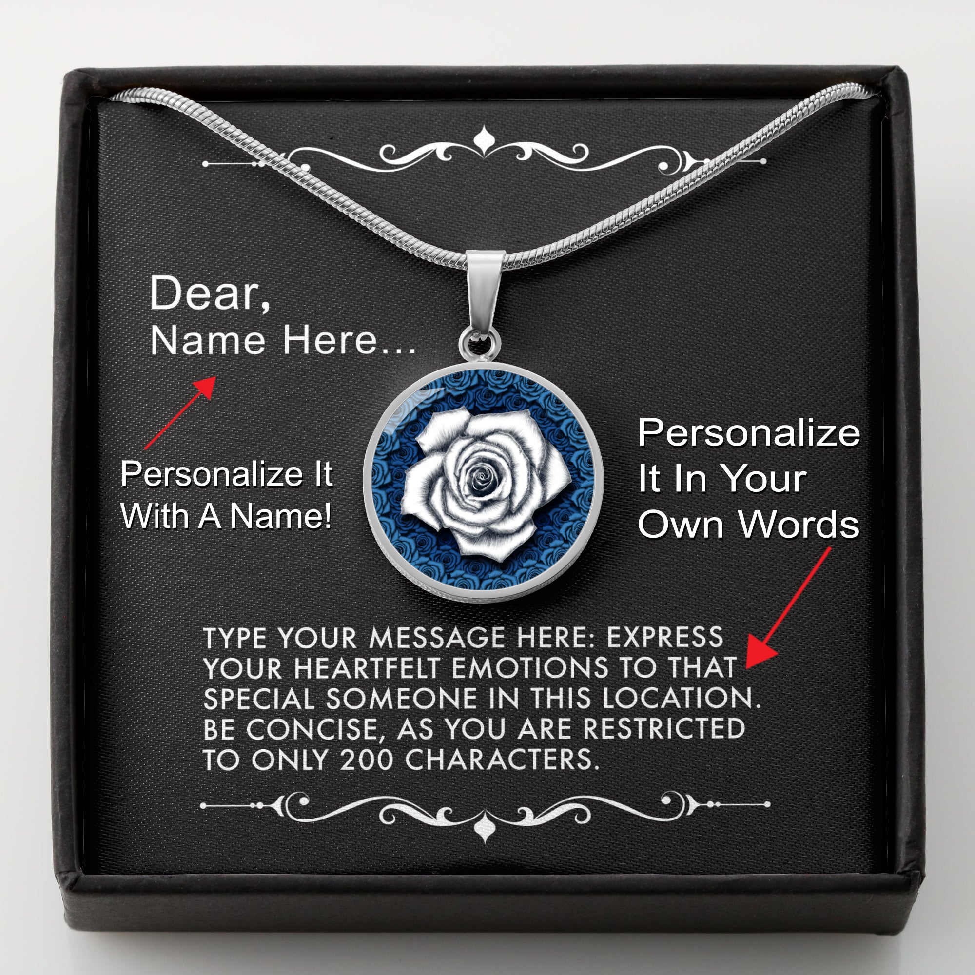Personalize It In Your Own Words-The White Rose Pendant Necklace