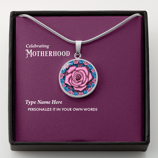 Motherhood Pink Rose Pendant With Personalize In Your Own Words Message Card
