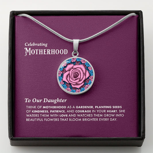 To Our Daughter-Celebrating Motherhood Pink Rose Circle Pendant with Message Card 2