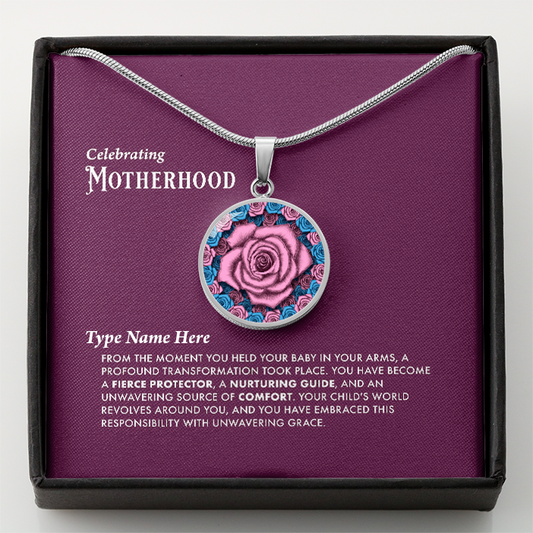 Name Personalize Celebrating Motherhood Pink Rose Circle Pendant with Message Card For New Mothers 2