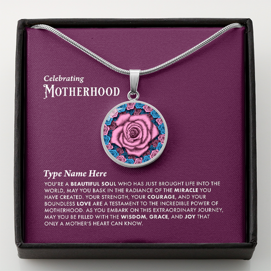 Name Personalize Celebrating Motherhood Pink Rose Circle Pendant with Message Card For New Mothers 3
