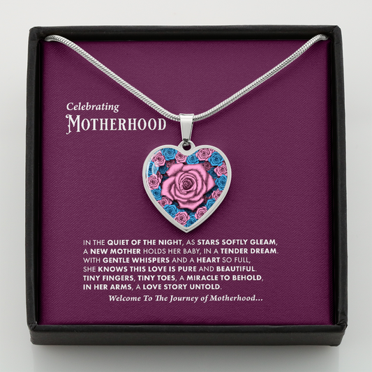 Celebrating Motherhood Pink Rose Heart Pendant with Poem Message Card For New Mothers 1