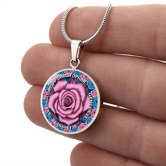 Motherhood Pink Rose Pendant - Personalize It With Names of Your Children