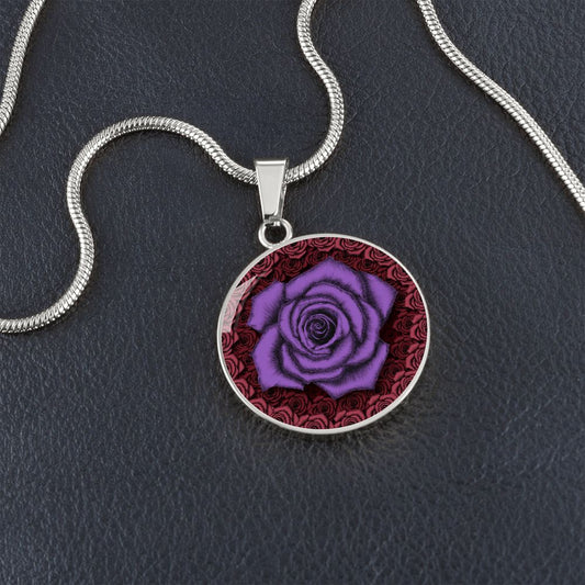Royal Purple Rose Circle Pendant with Luxury Necklace