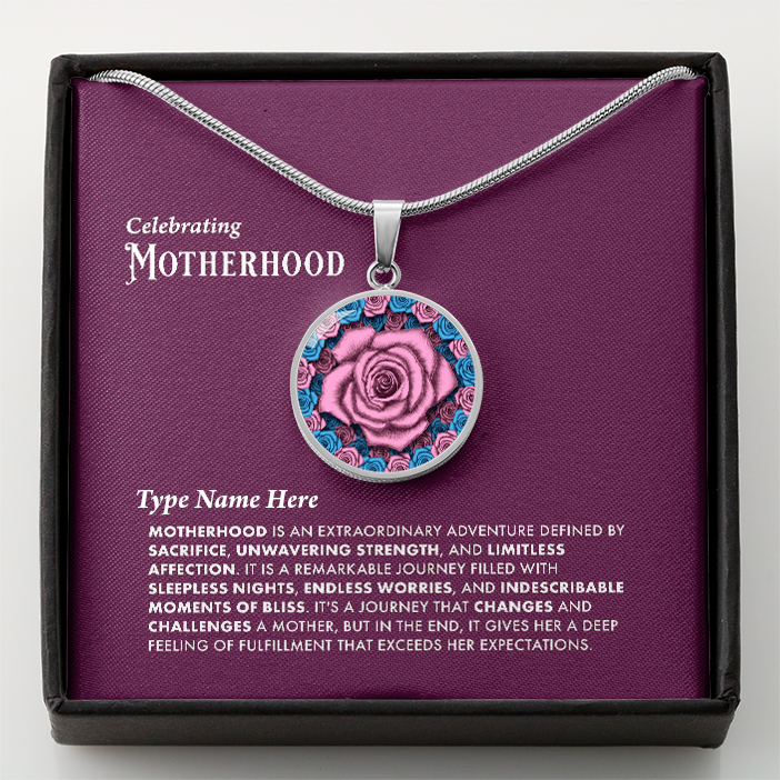 Personalized It - Motherhood Pink Rose Pendant Message Card