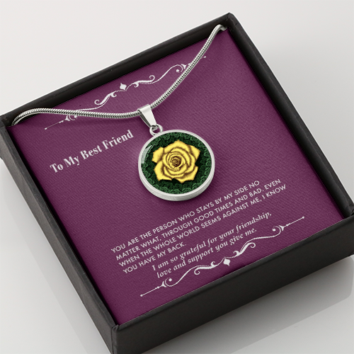 Yellow Rose Friendship Circle Pendant Necklace