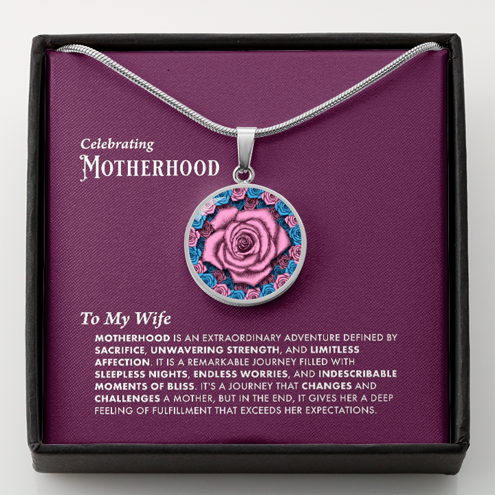 To My Wife -  Motherhood Pink Rose Pendant With Message Card