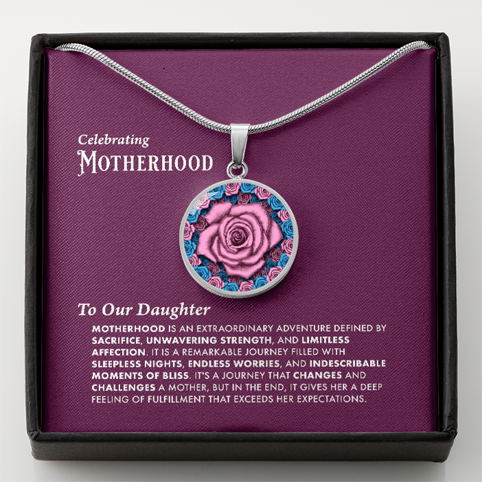 To Our Daughter -  Motherhood Pink Rose Pendant With Message Card