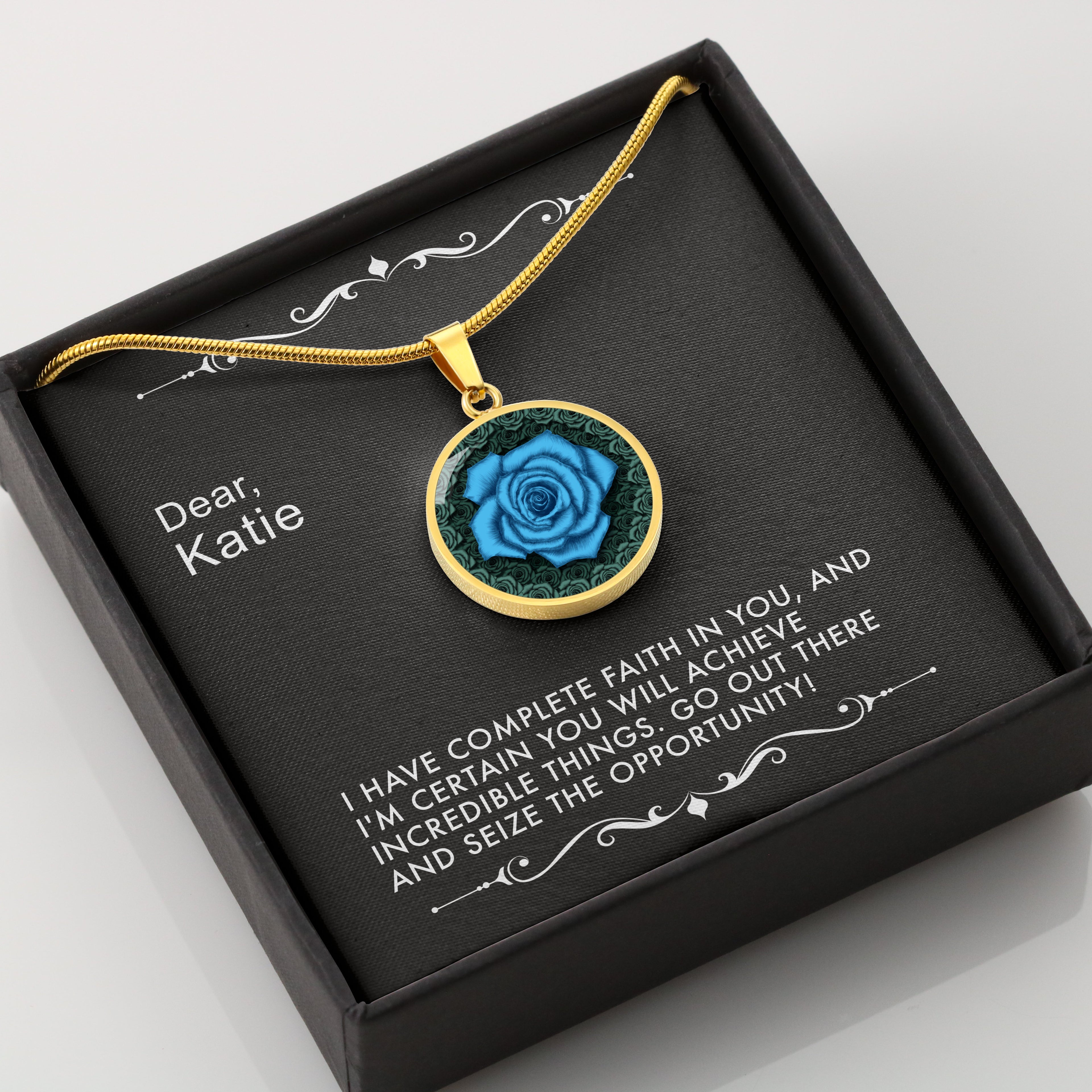 Believe and Achieve -The Blue Rose Pendant Necklace