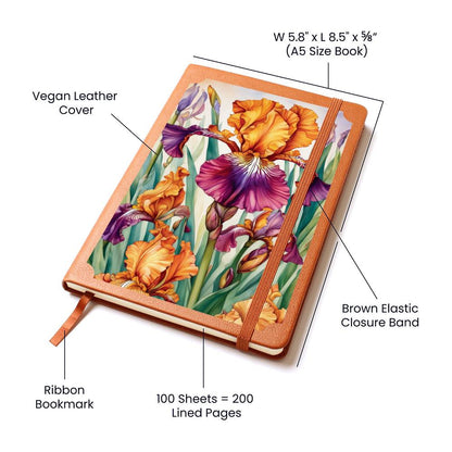 Colorful Irises On A Vegan Leather Journal