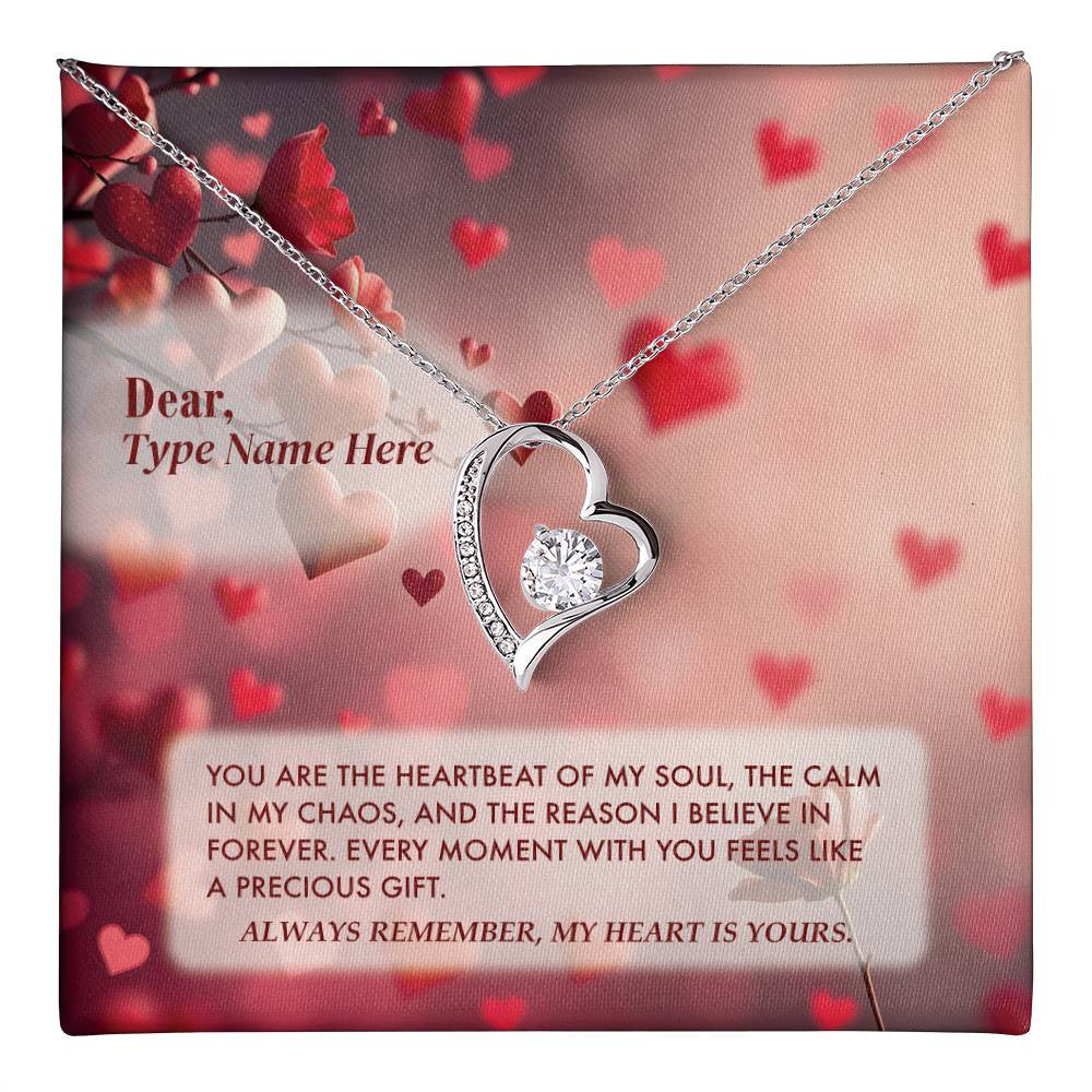 Heartbeat of My Soul - Forever Love Necklace featuring a cubic zirconia crystal in a heart-shaped pendant with personalized message card for romantic occasions.