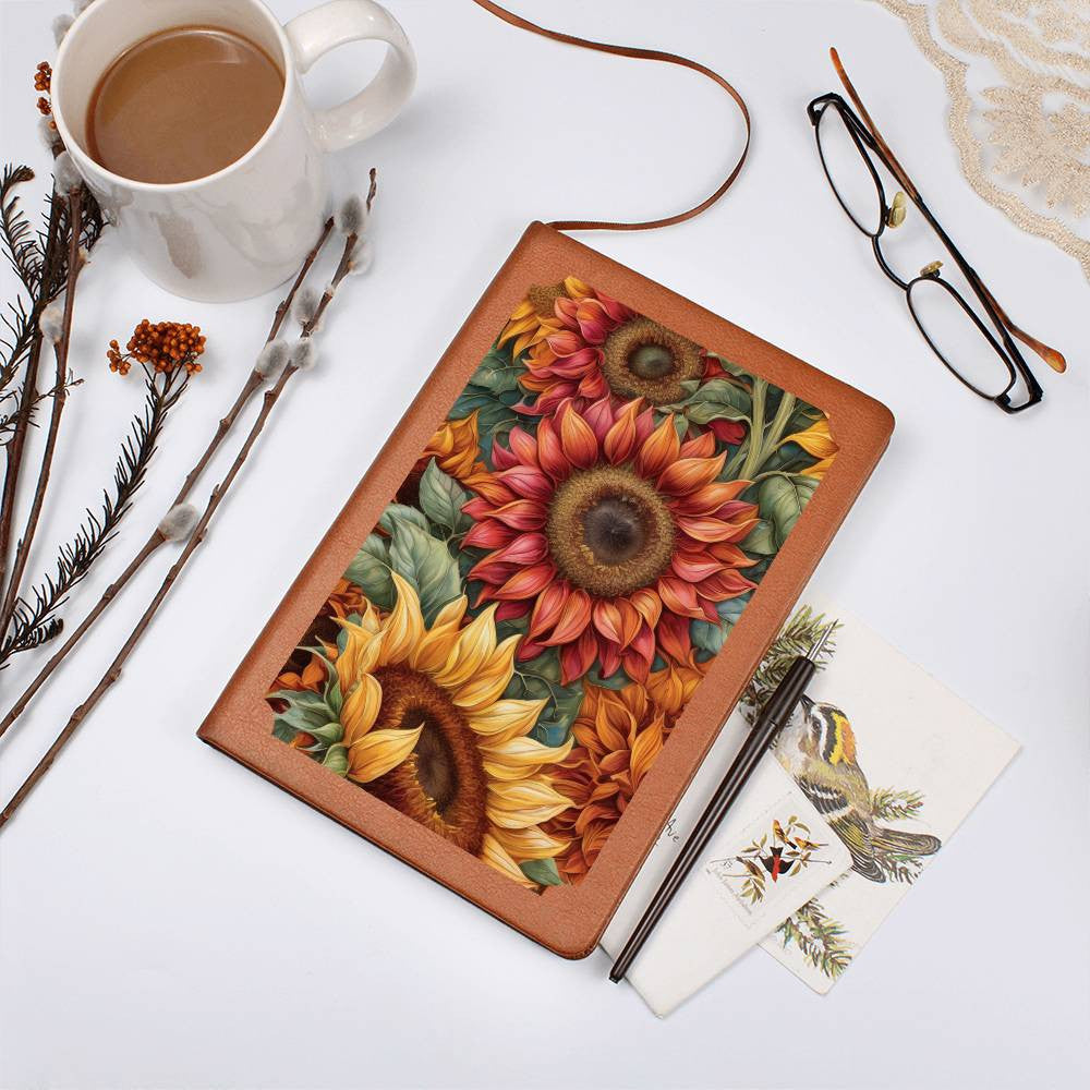 Colorful Sunflowers On A Vegan Leather Journal