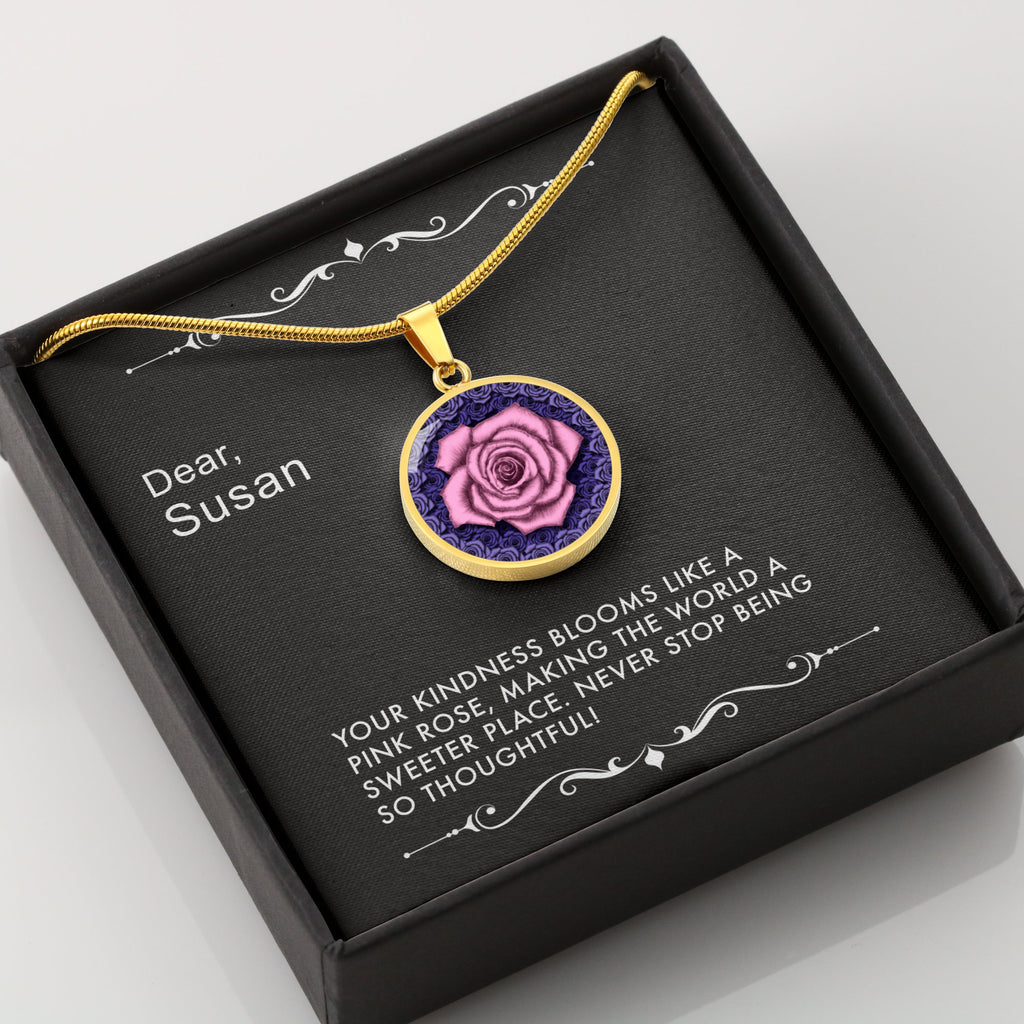 Kindness Blooms-The Pink Rose Pendant Necklace