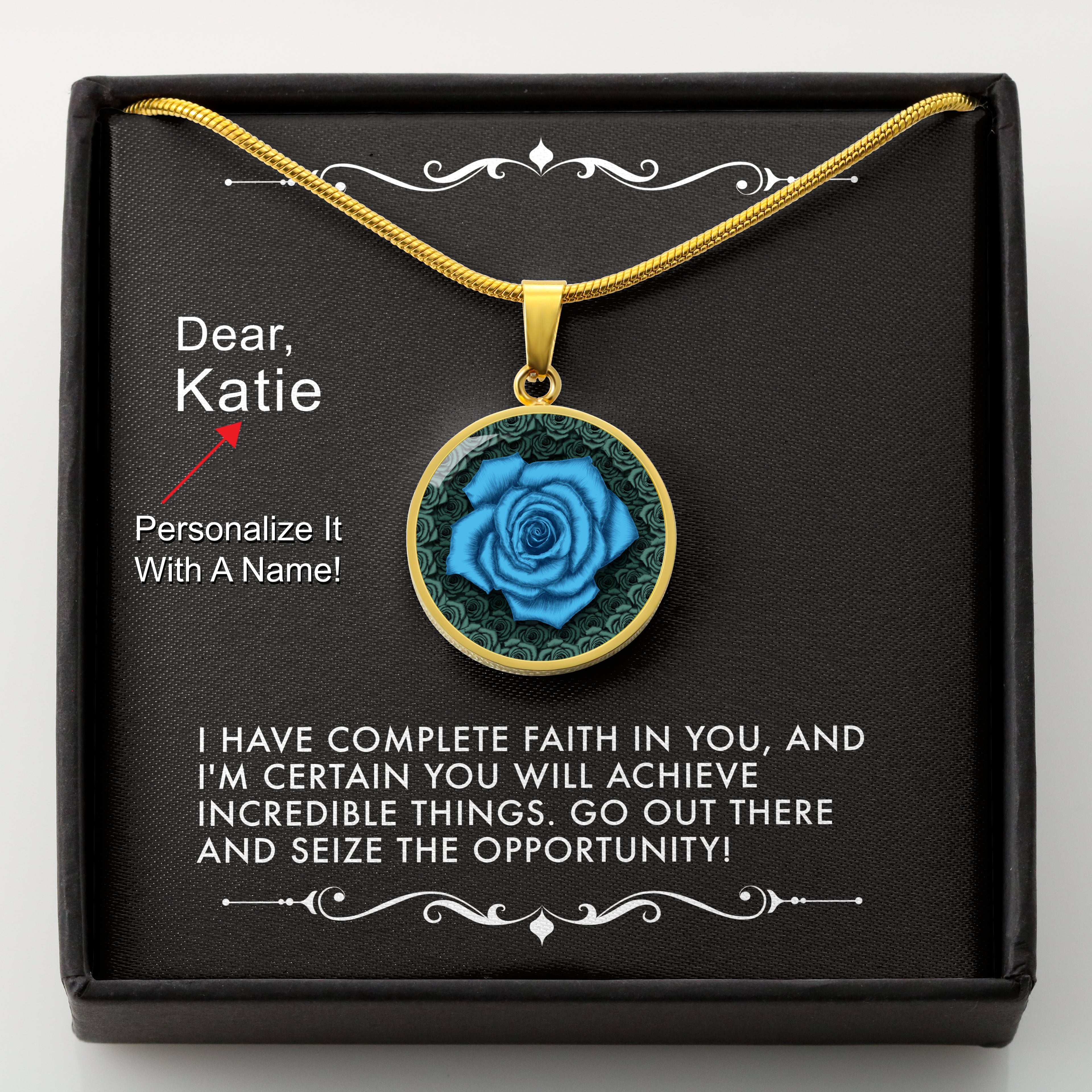 Believe and Achieve -The Blue Rose Pendant Necklace