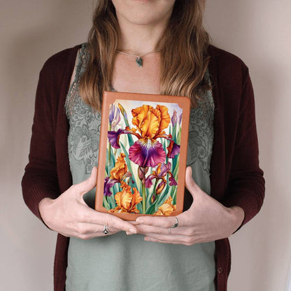 Colorful Irises On A Vegan Leather Journal