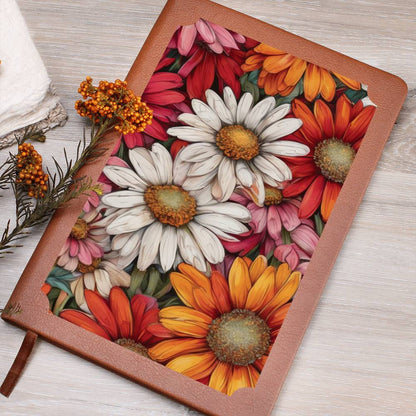 Colorful Daisies On A Vegan Leather Journal