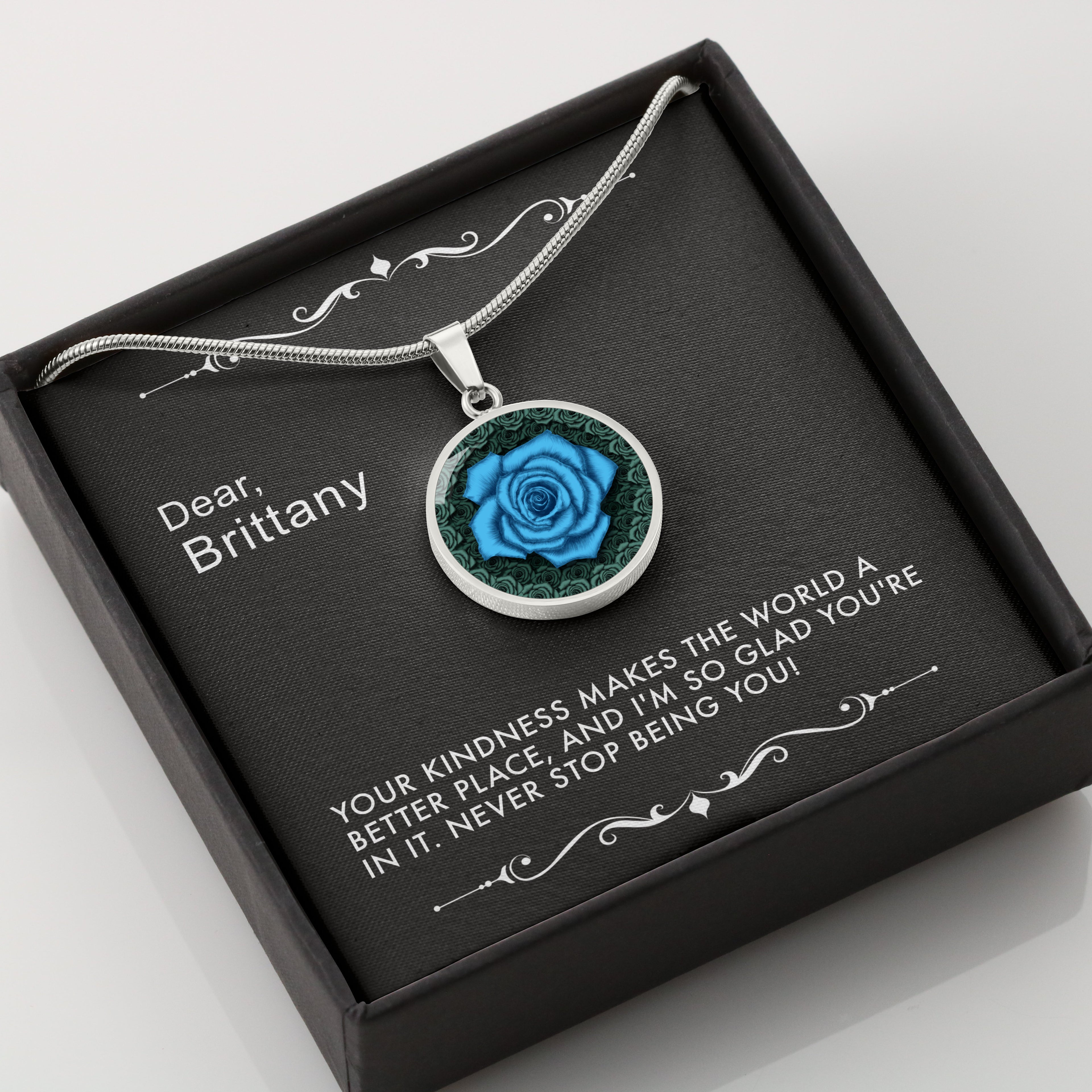Kindness Changes Everything-The Blue Rose Pendant Necklace