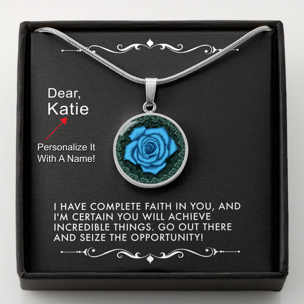 Believe and Achieve -The Blue Rose Pendant Necklace