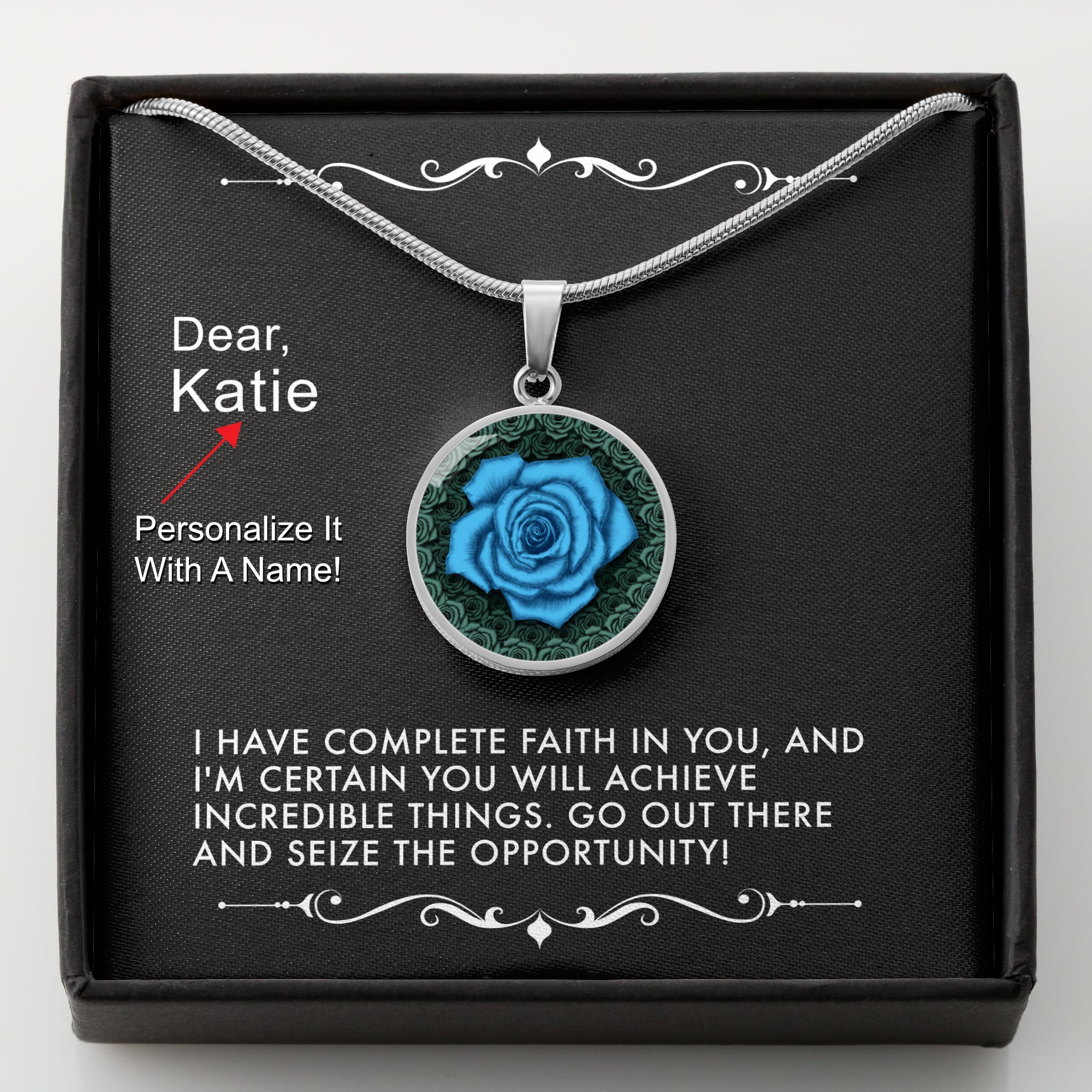 Believe and Achieve -The Blue Rose Pendant Necklace
