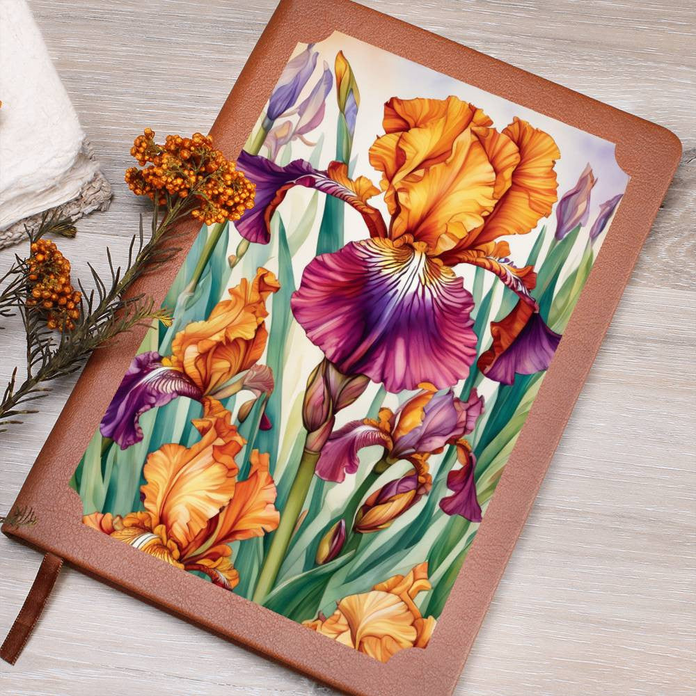 Colorful Irises On A Vegan Leather Journal