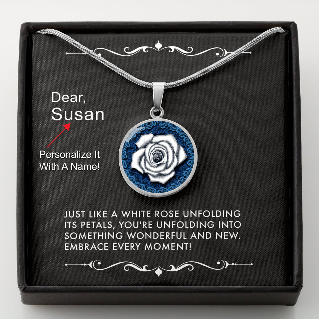 Unfolding Wonders-The White Rose Pendant Necklace