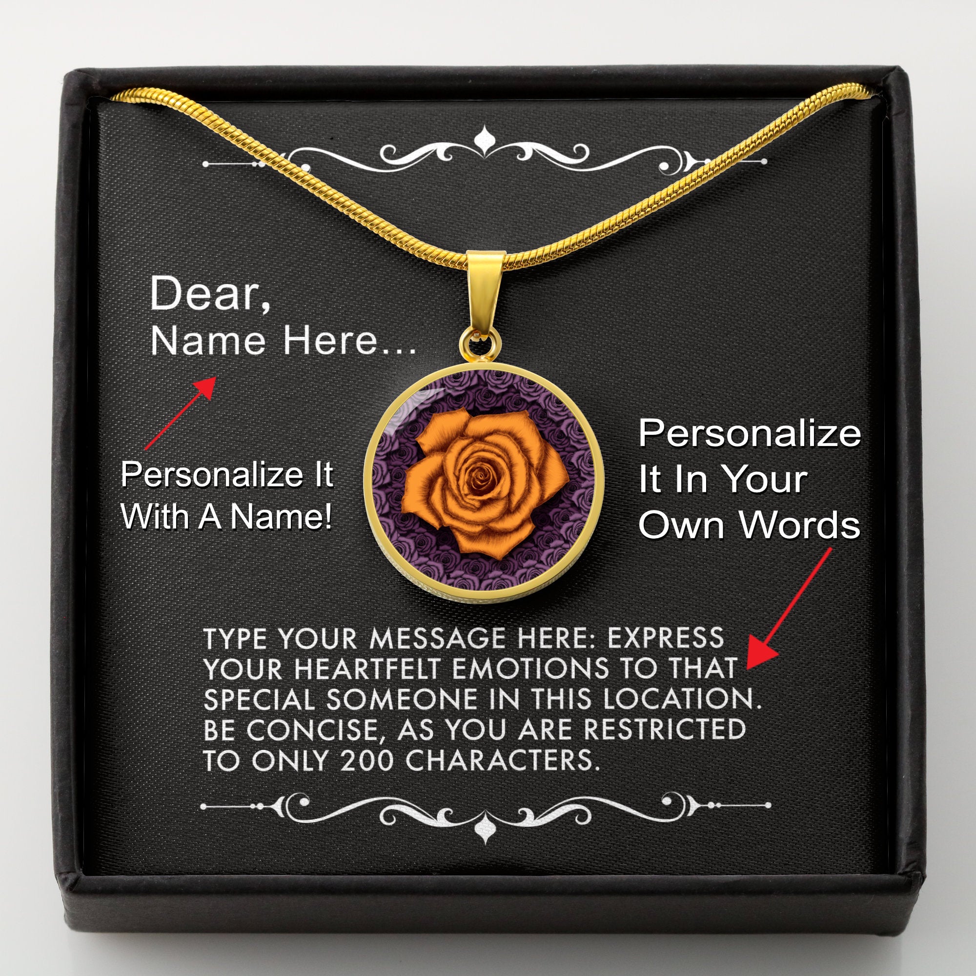 Personalize It In Your Own Words-The Orange Rose Pendant Necklace