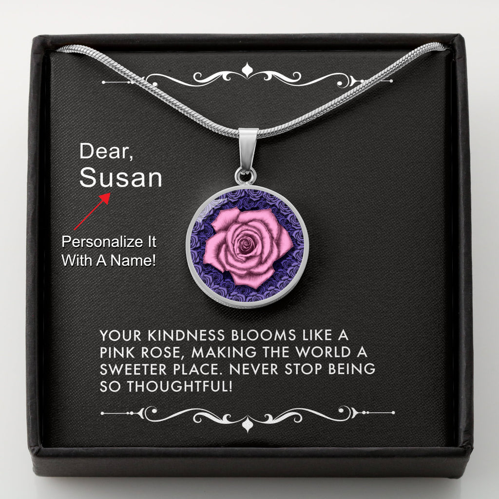 Kindness Blooms-The Pink Rose Pendant Necklace