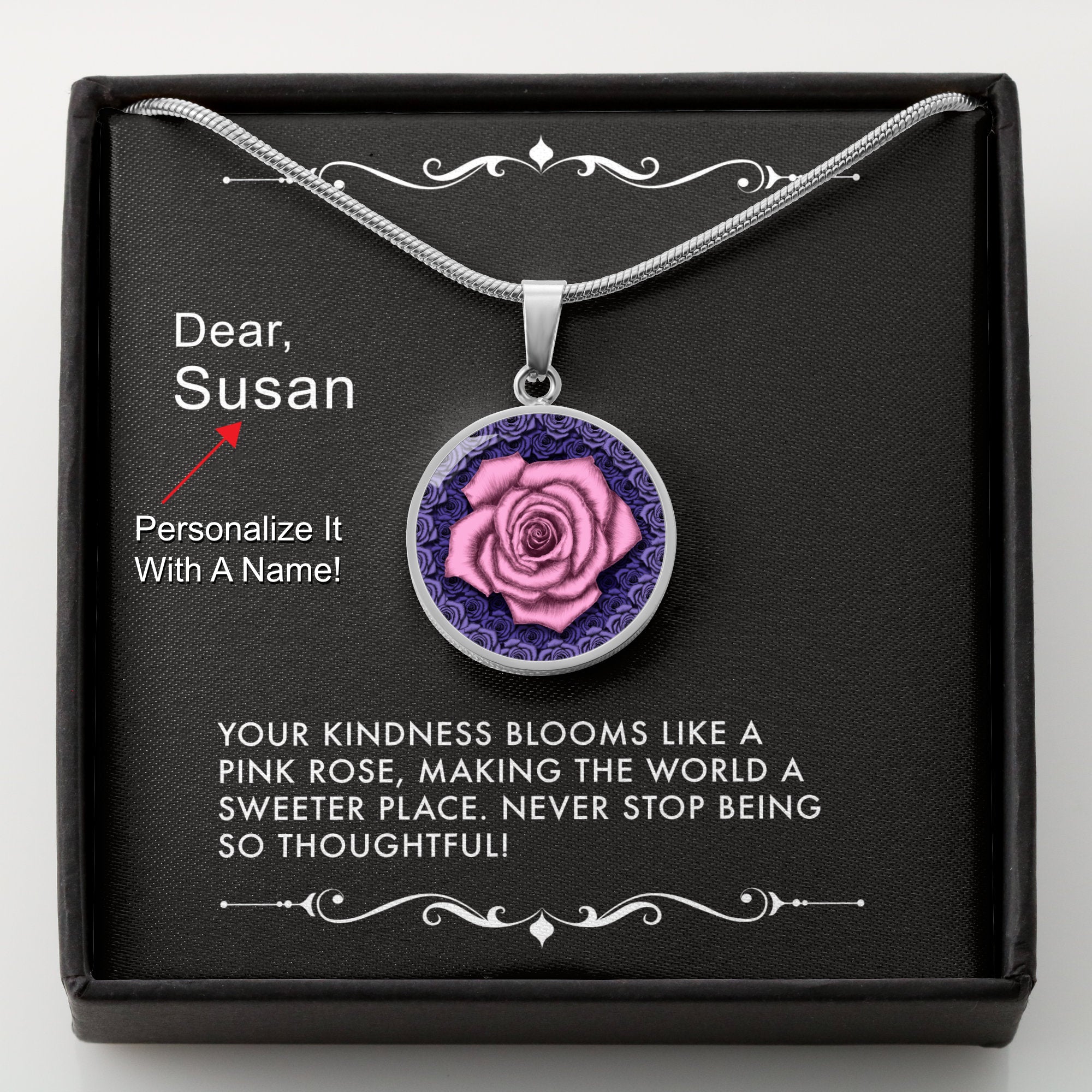 Kindness Blooms-The Pink Rose Pendant Necklace