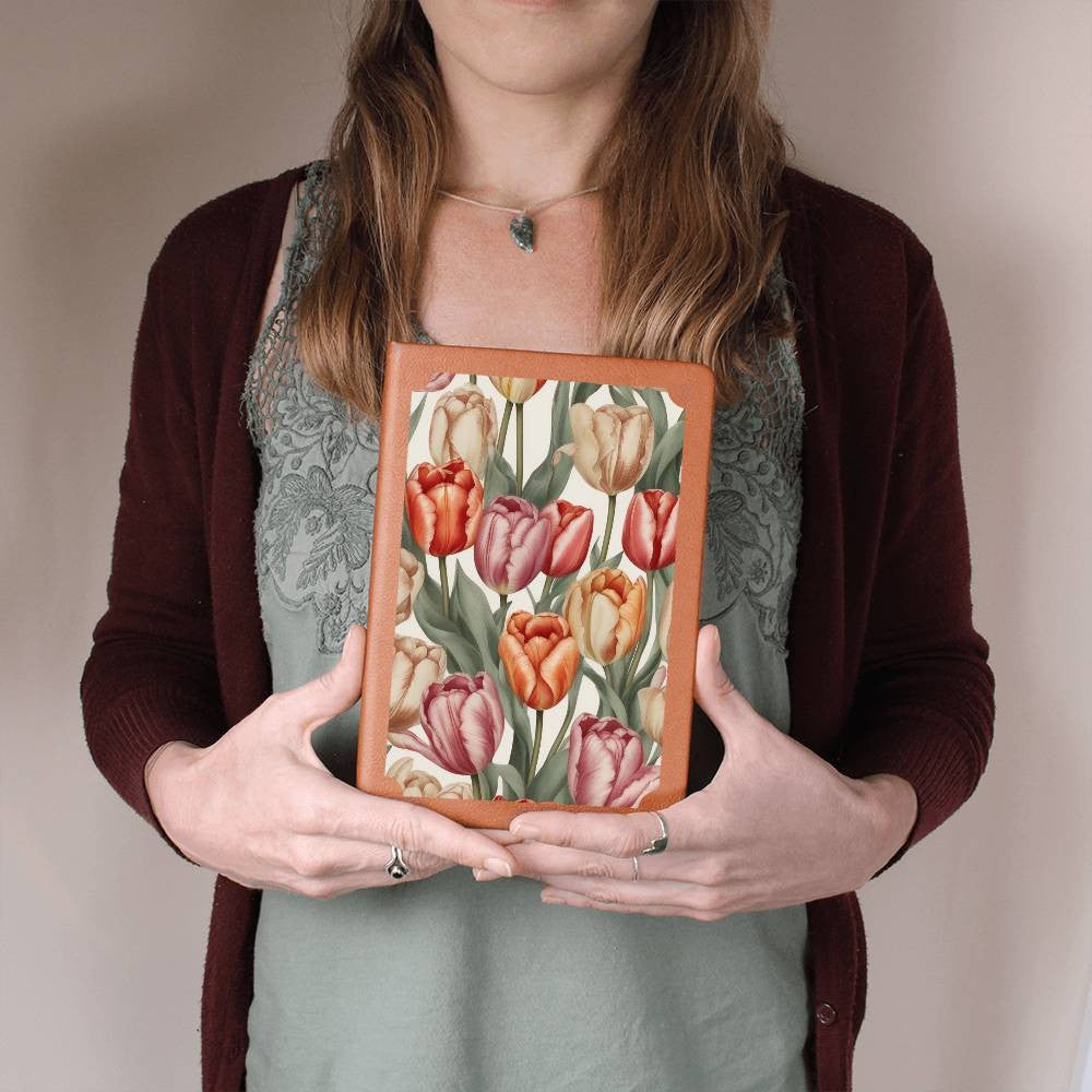 Colorful Tulips On A Vegan Leather Journal