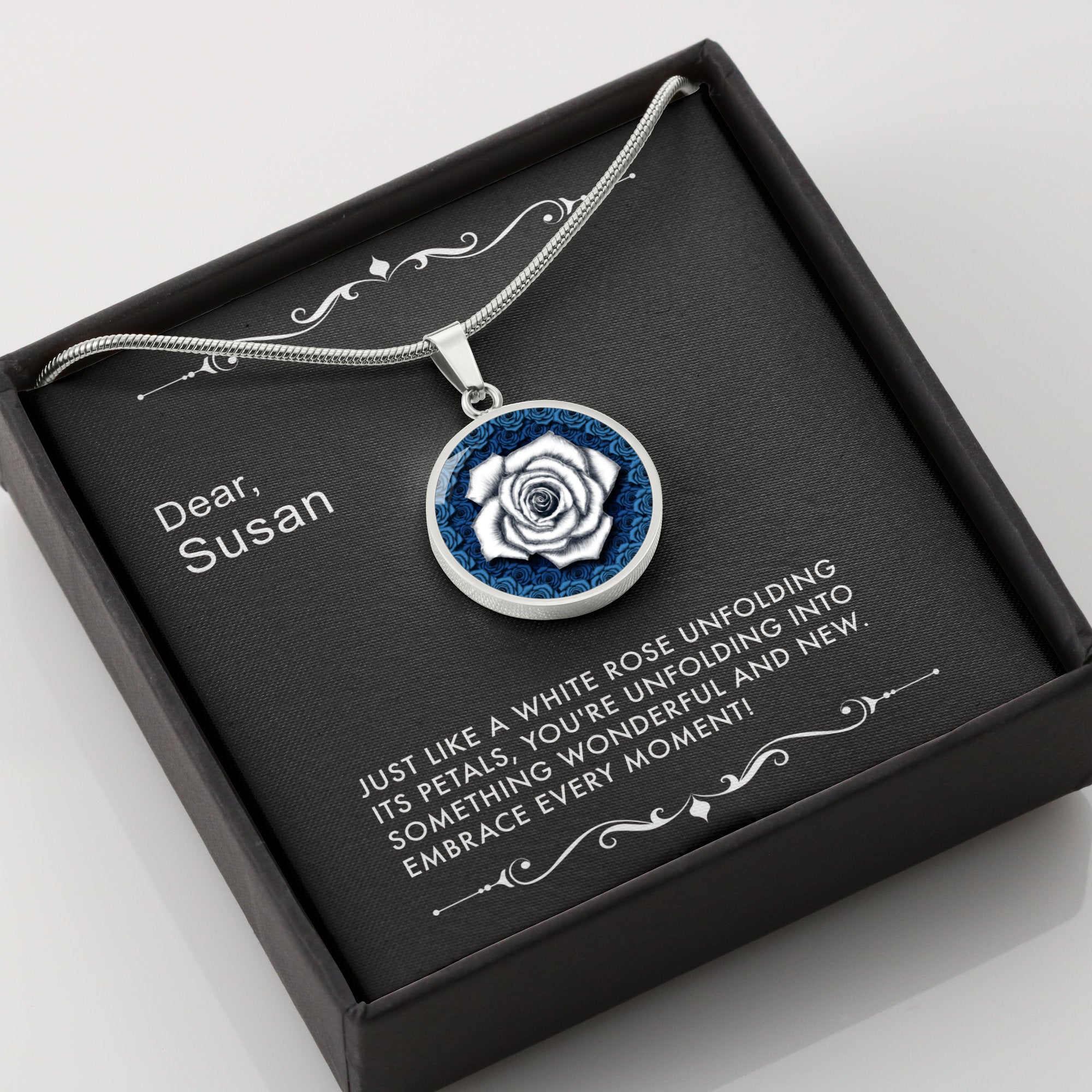 Unfolding Wonders-The White Rose Pendant Necklace
