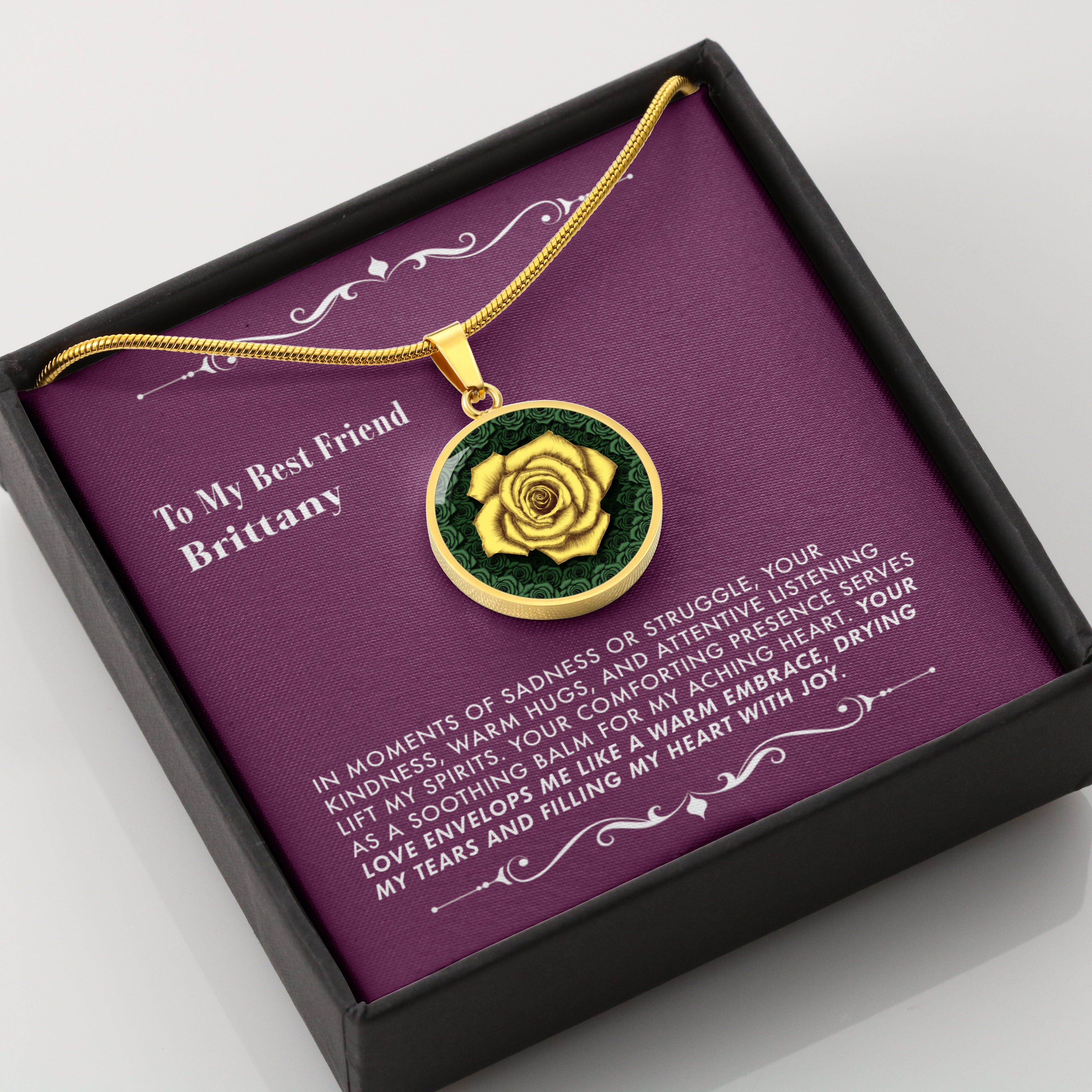 Your Attentive Listening Lifts my Spirits - The Yellow Rose Friendship Pendant Necklace