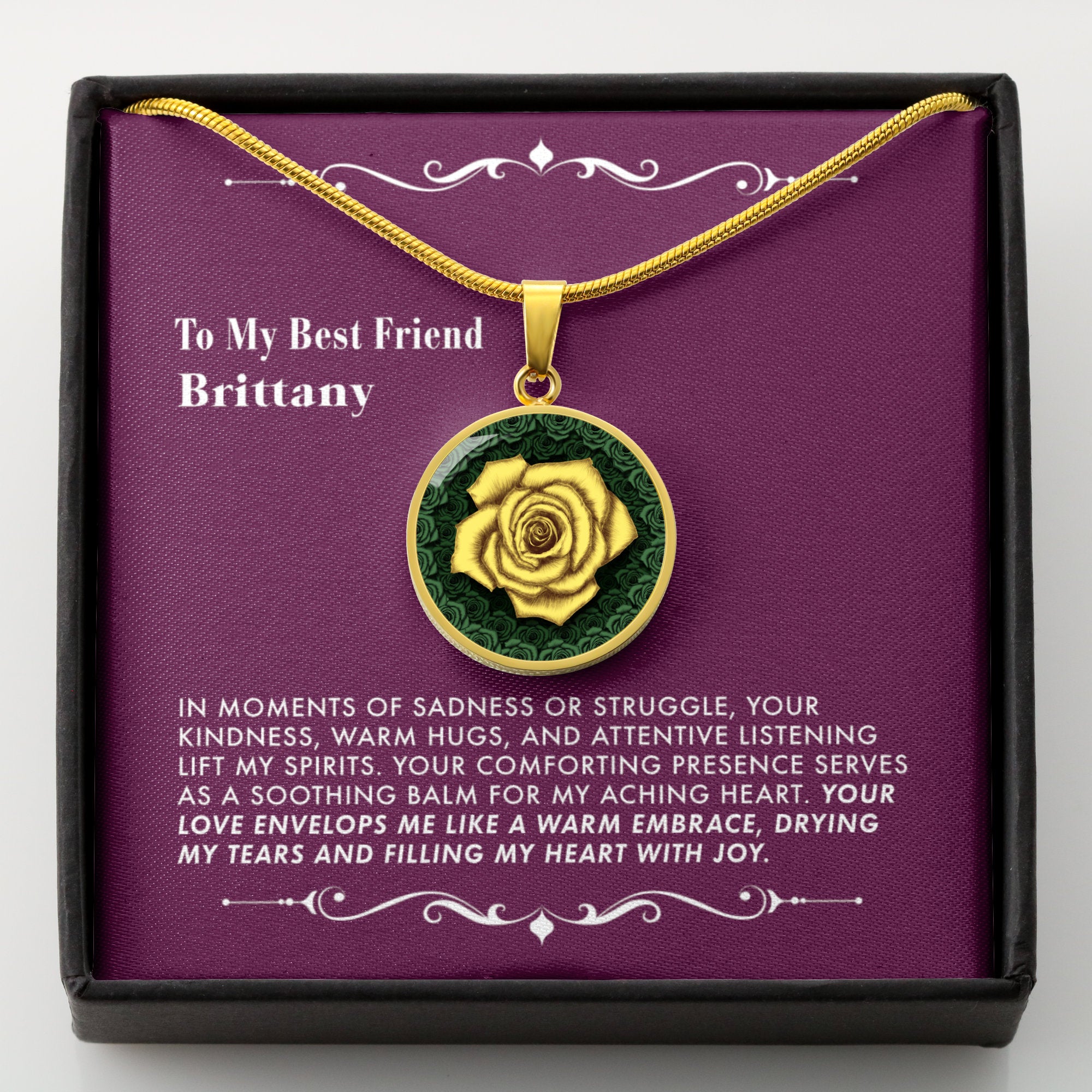 Your Attentive Listening Lifts my Spirits - The Yellow Rose Friendship Pendant Necklace