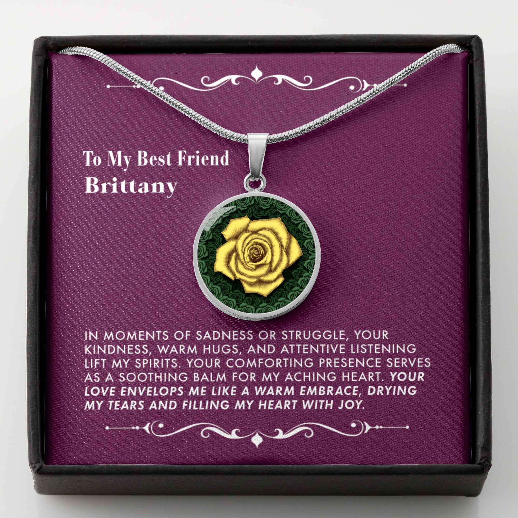 Your Attentive Listening Lifts my Spirits - The Yellow Rose Friendship Pendant Necklace