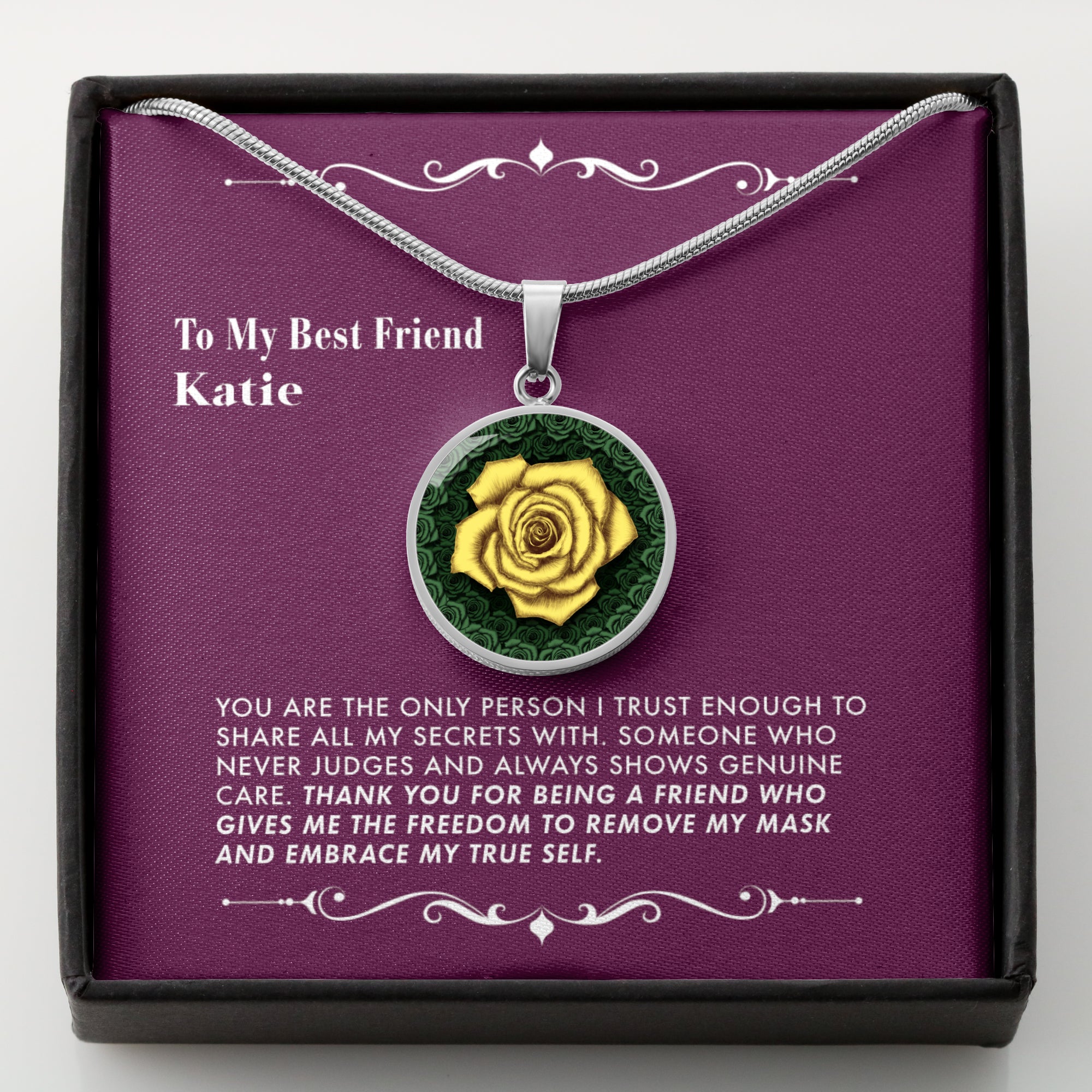 The One True Friend I can Trust - The Yellow Rose Friendship Pendant Necklace