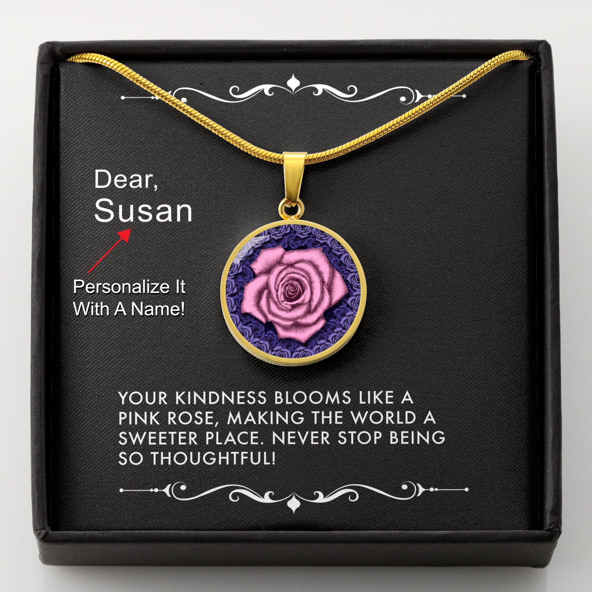 Kindness Blooms-The Pink Rose Pendant Necklace