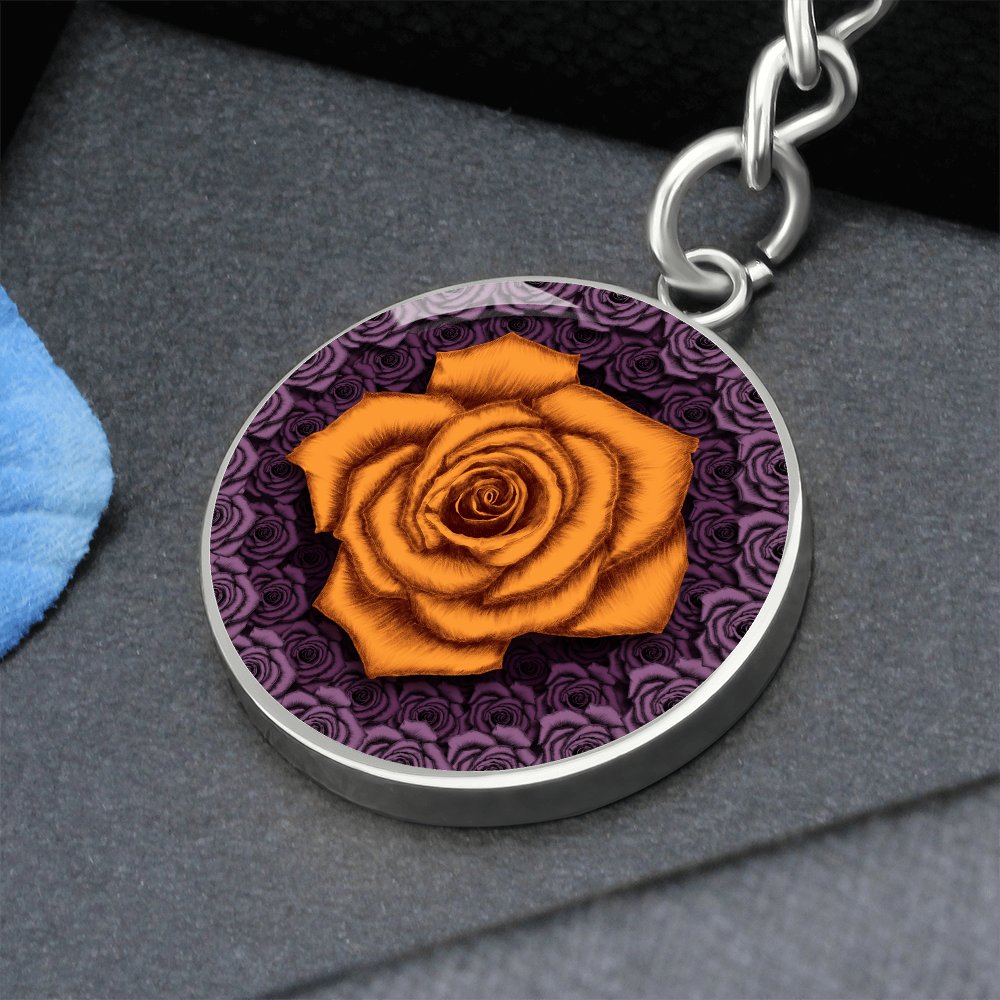 Orange Rose Circle Keychain
