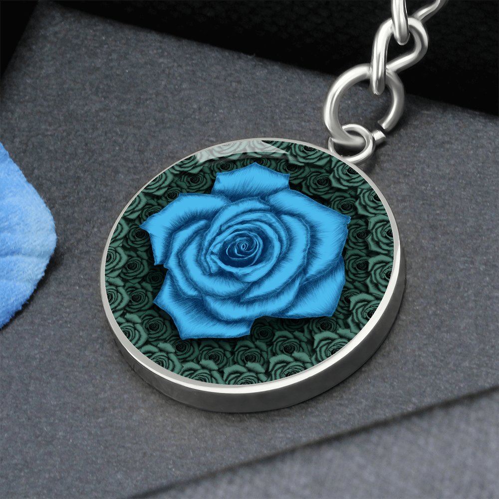 Blue Rose Circle Keychain