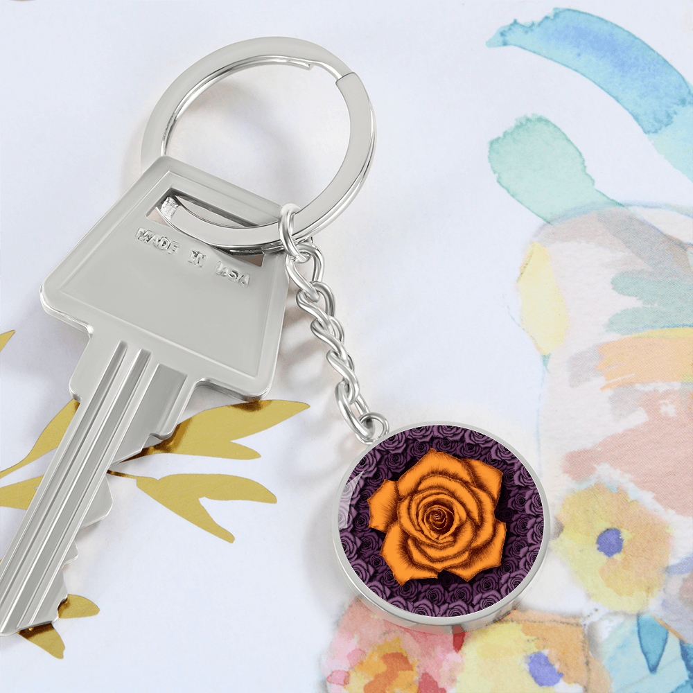 Orange Rose Circle Keychain