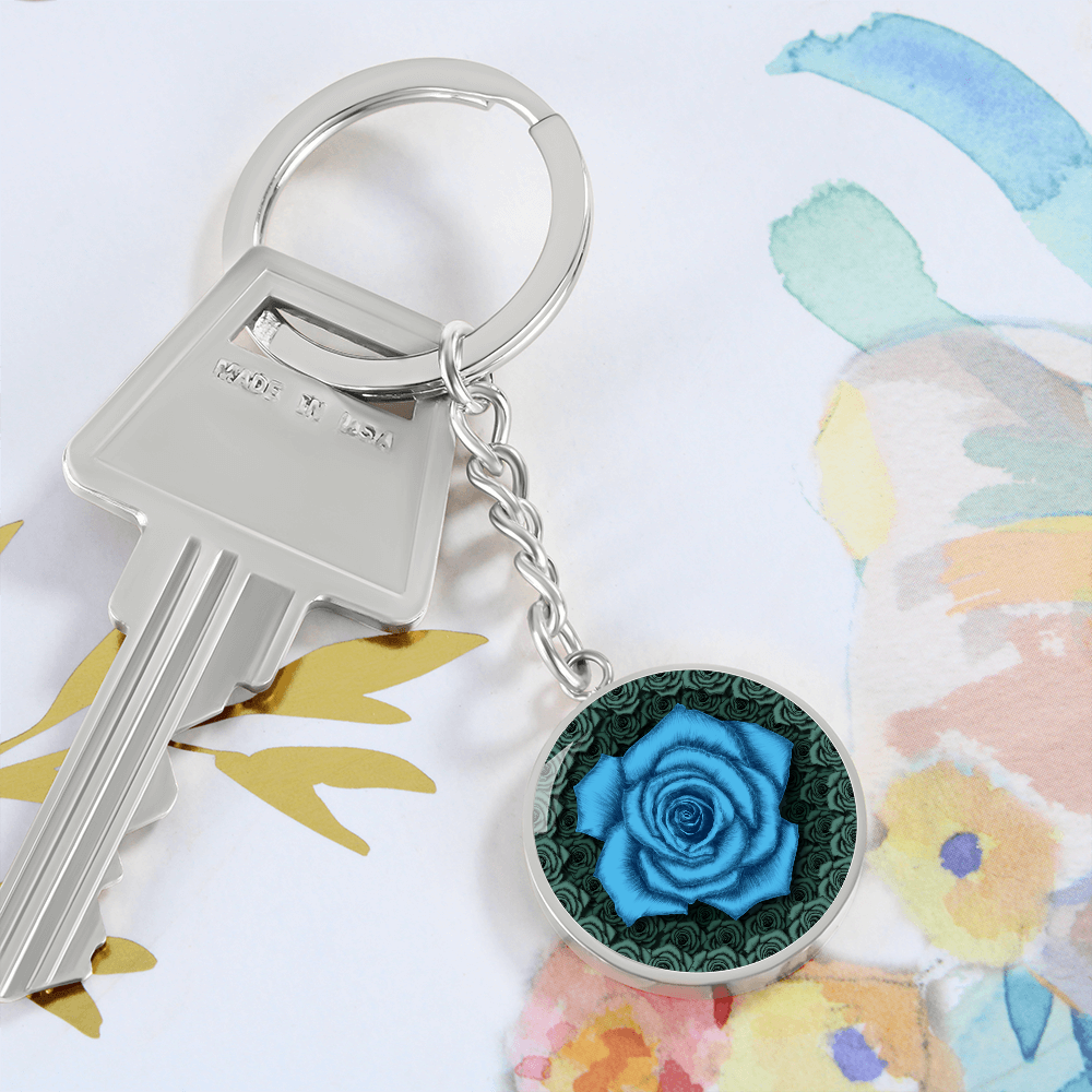 Blue Rose Circle Keychain