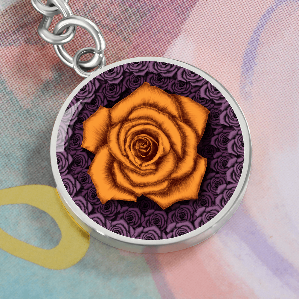 Orange Rose Circle Keychain