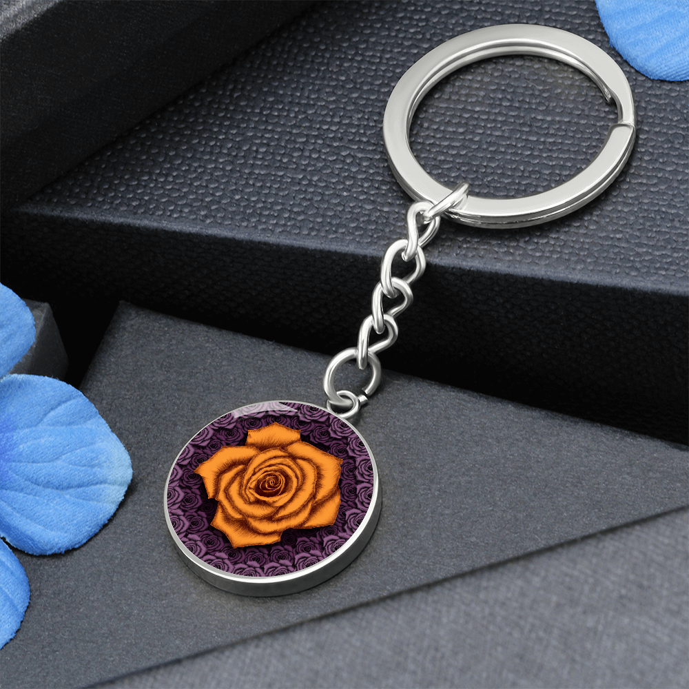Orange Rose Circle Keychain