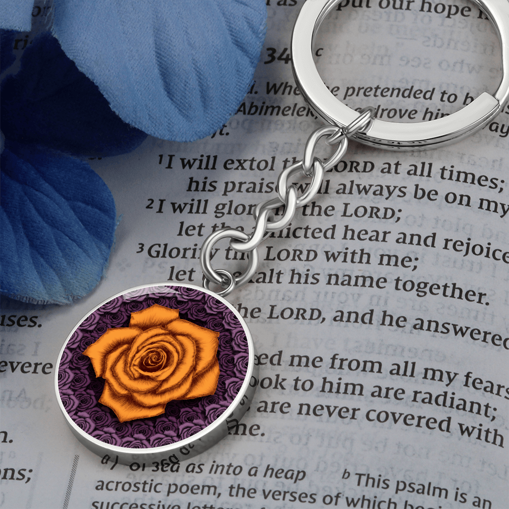Orange Rose Circle Keychain