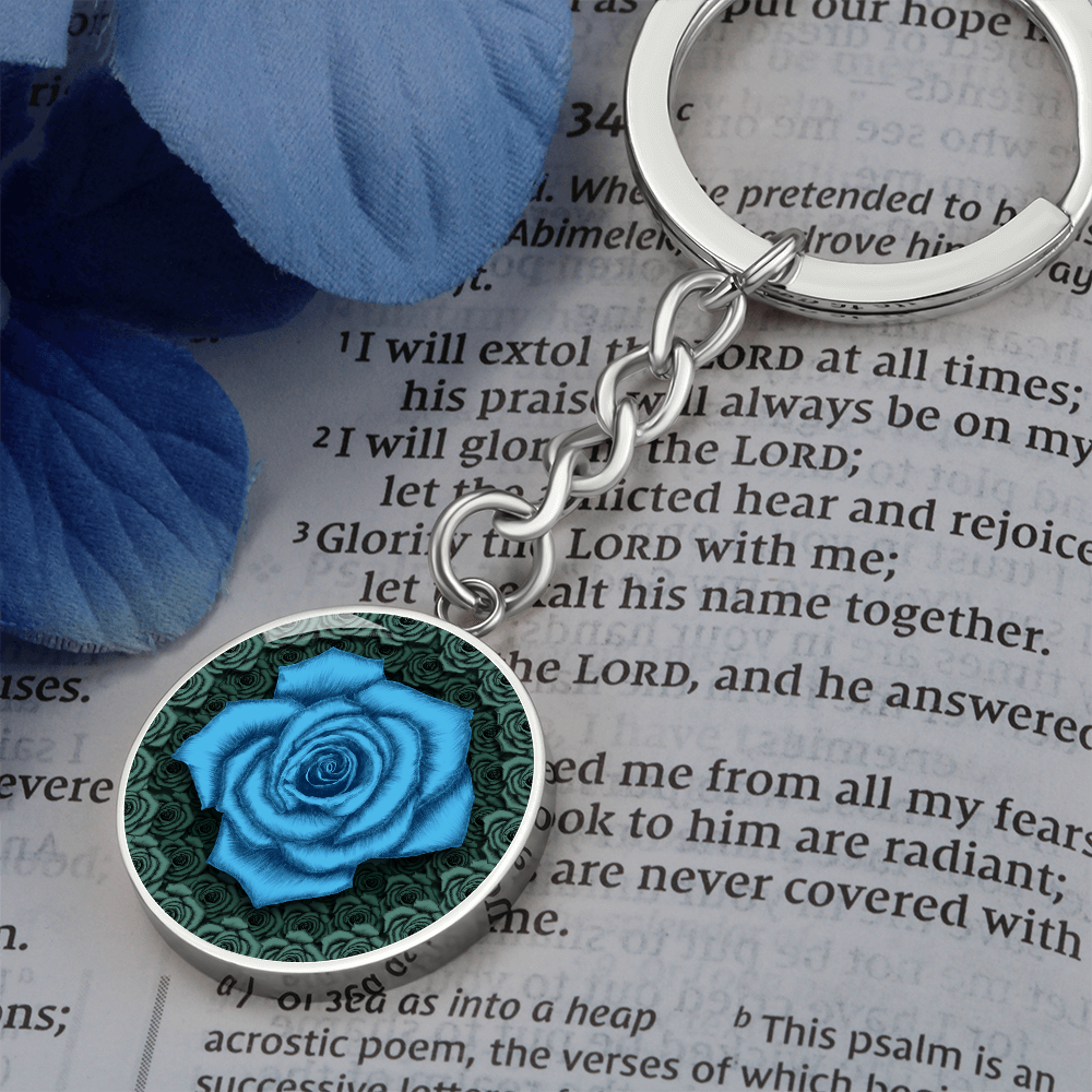 Blue Rose Circle Keychain