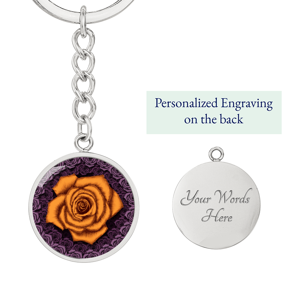 Orange Rose Circle Keychain