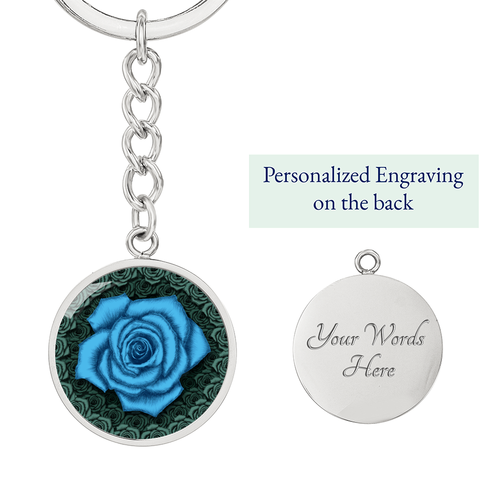 Blue Rose Circle Keychain